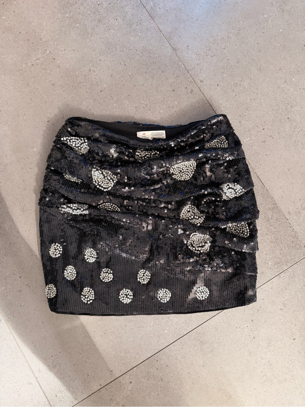 Black Sequin Mini Skirt with Silver Accent